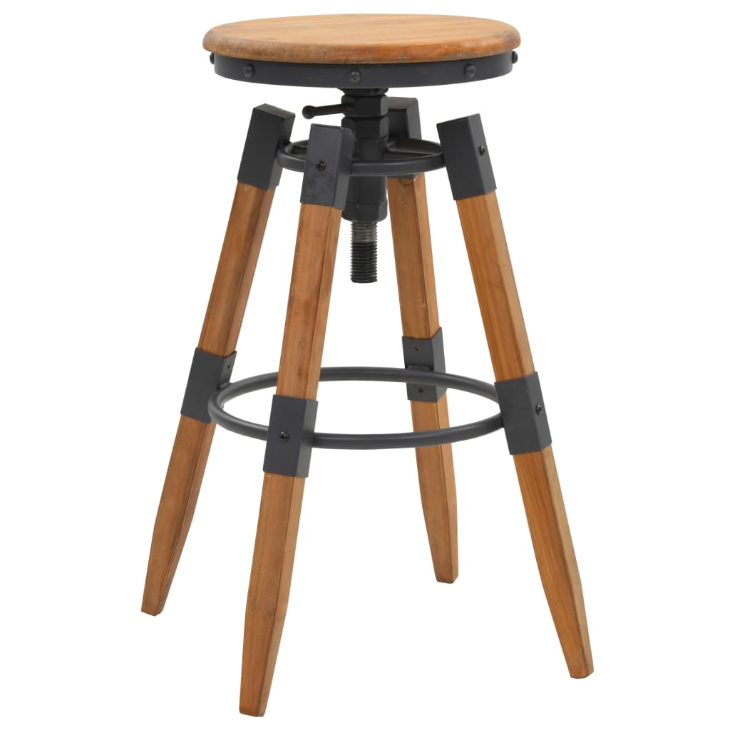 Bar Stool Set of 2 Natural Wood Solid Fir Wood & Steel