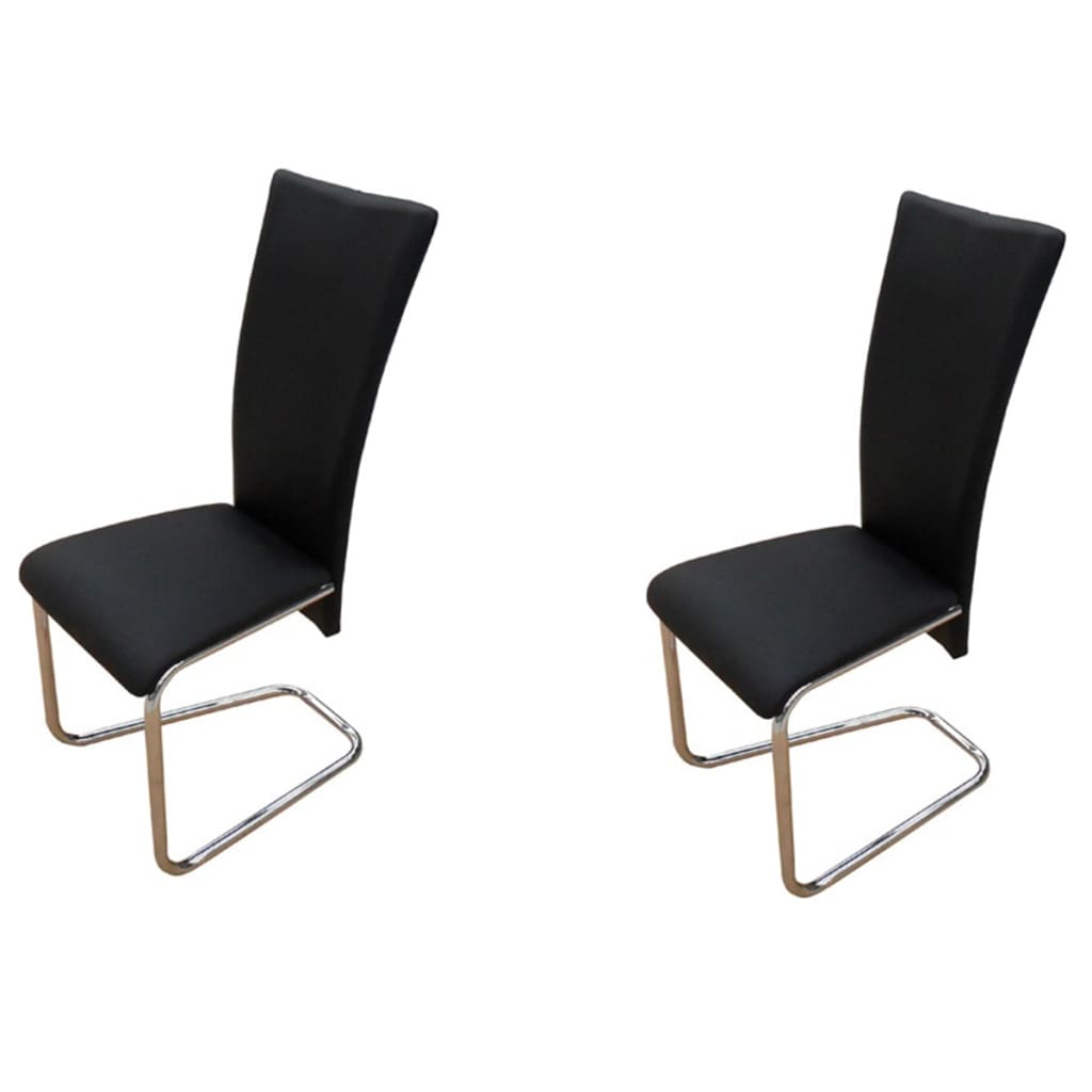 Dining Chair Set of 2 Black Faux Leather Standard Modern