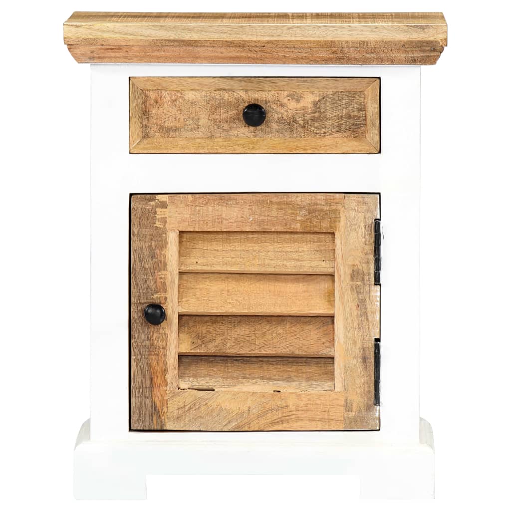 Nightstand White and Brown Solid mango wood, engineered wood Small