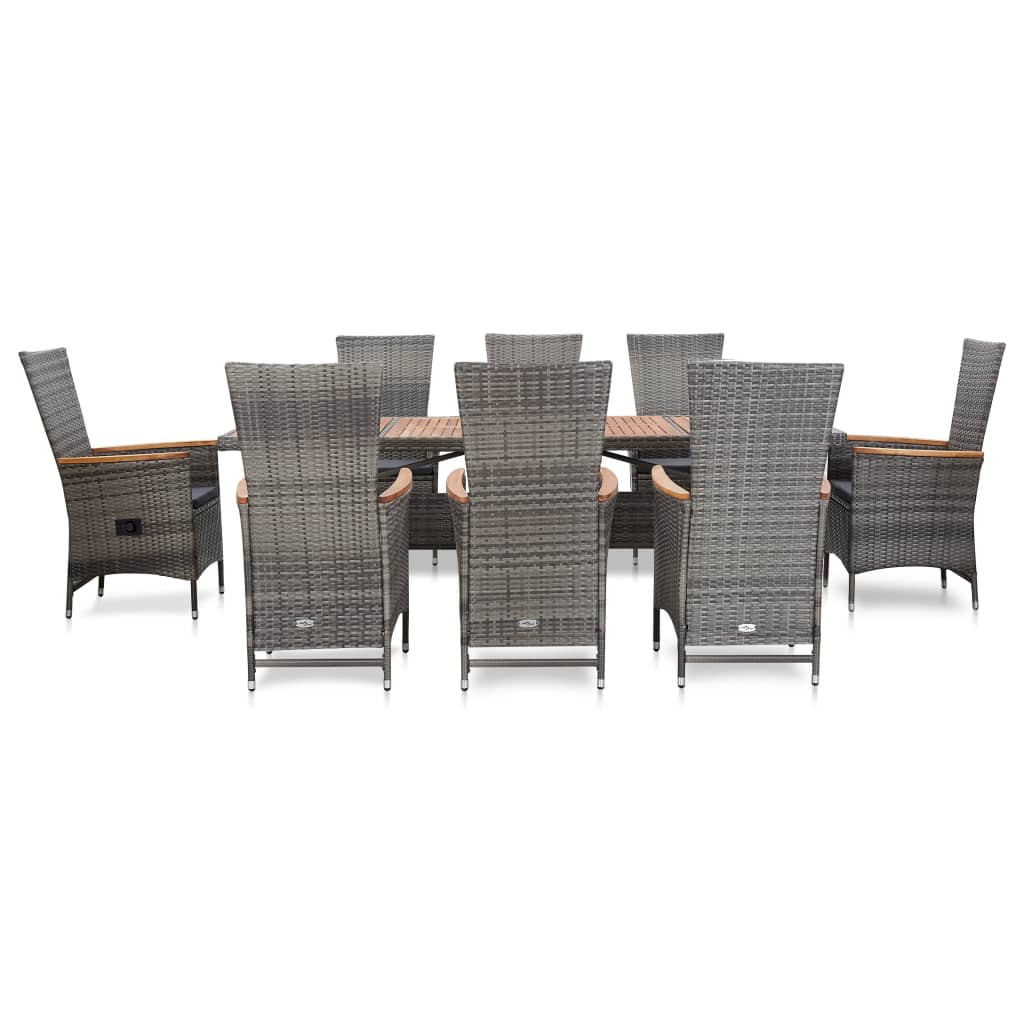 Patio Dining Set Set of 9 Grey PE rattan Large Patio Dining Set