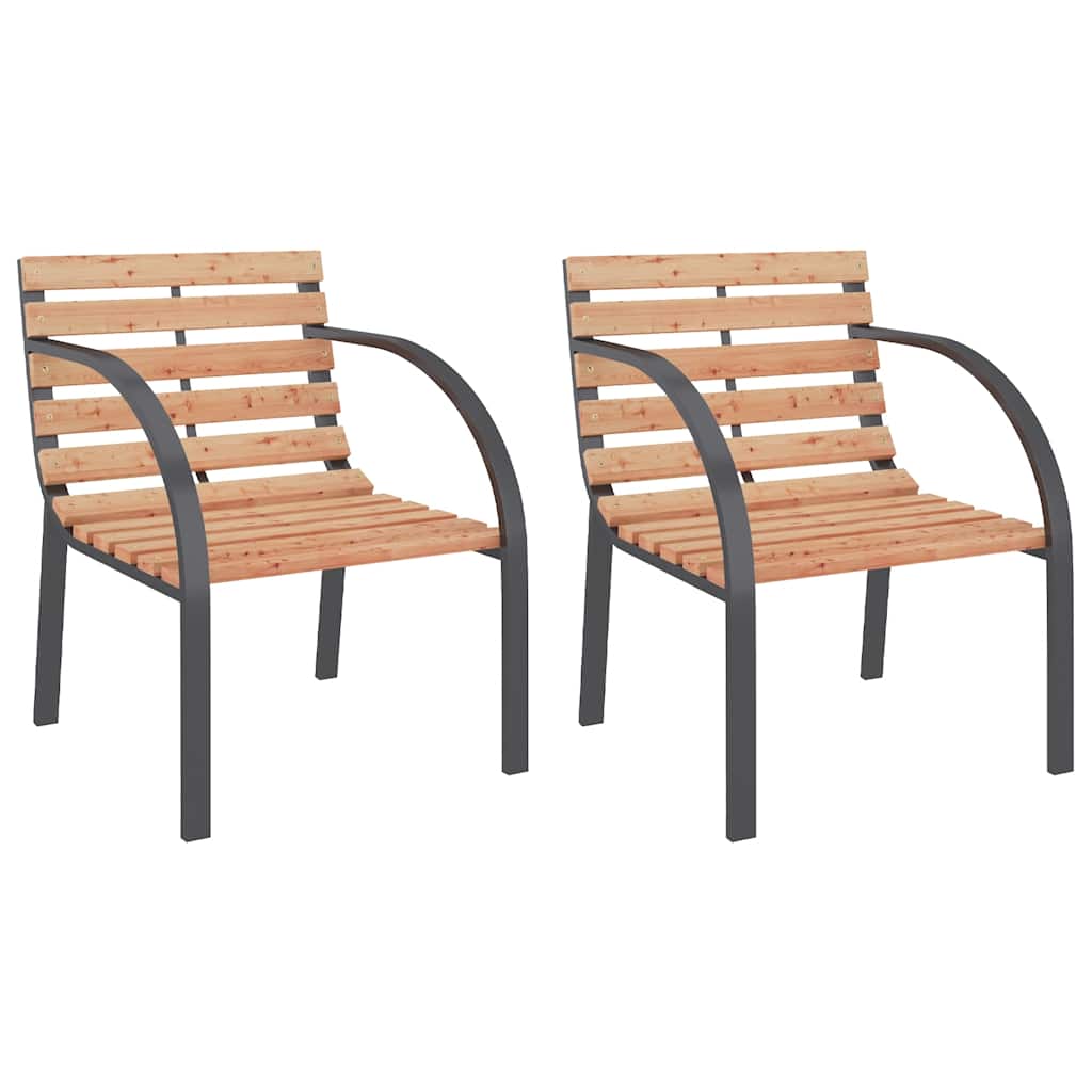 Garden Chair Set of 2 Brown Wood seat and backrest, steel frame