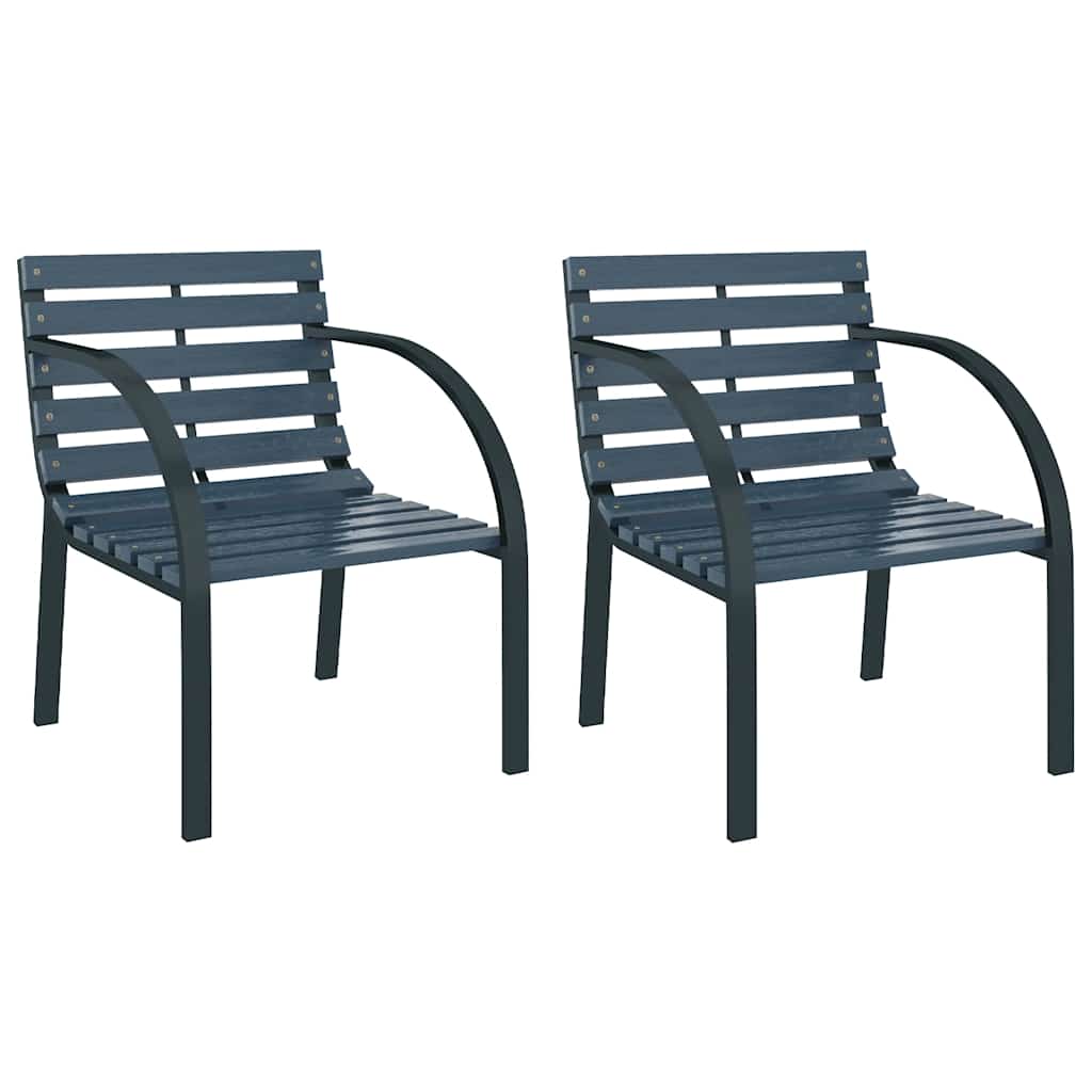 Garden Chair Set of 2 Gray Wood and Steel Medium Durable