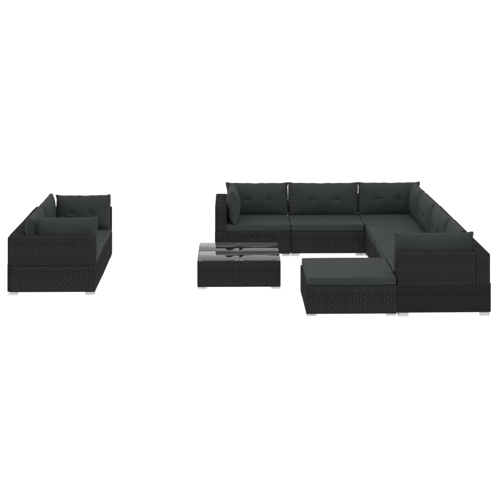Patio Lounge Set Set of 10 Black