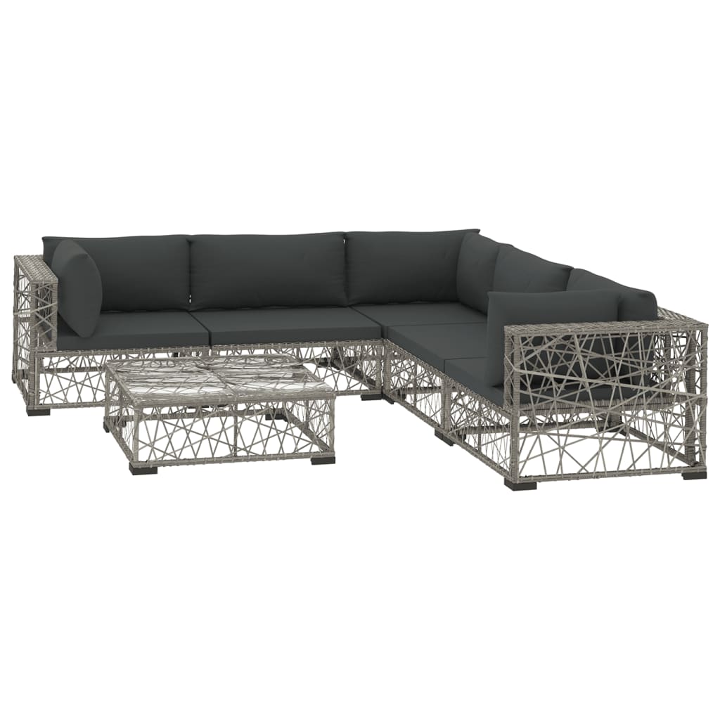 Patio Lounge Set Set of 6 Grey PE Rattan Adjustable Armrests