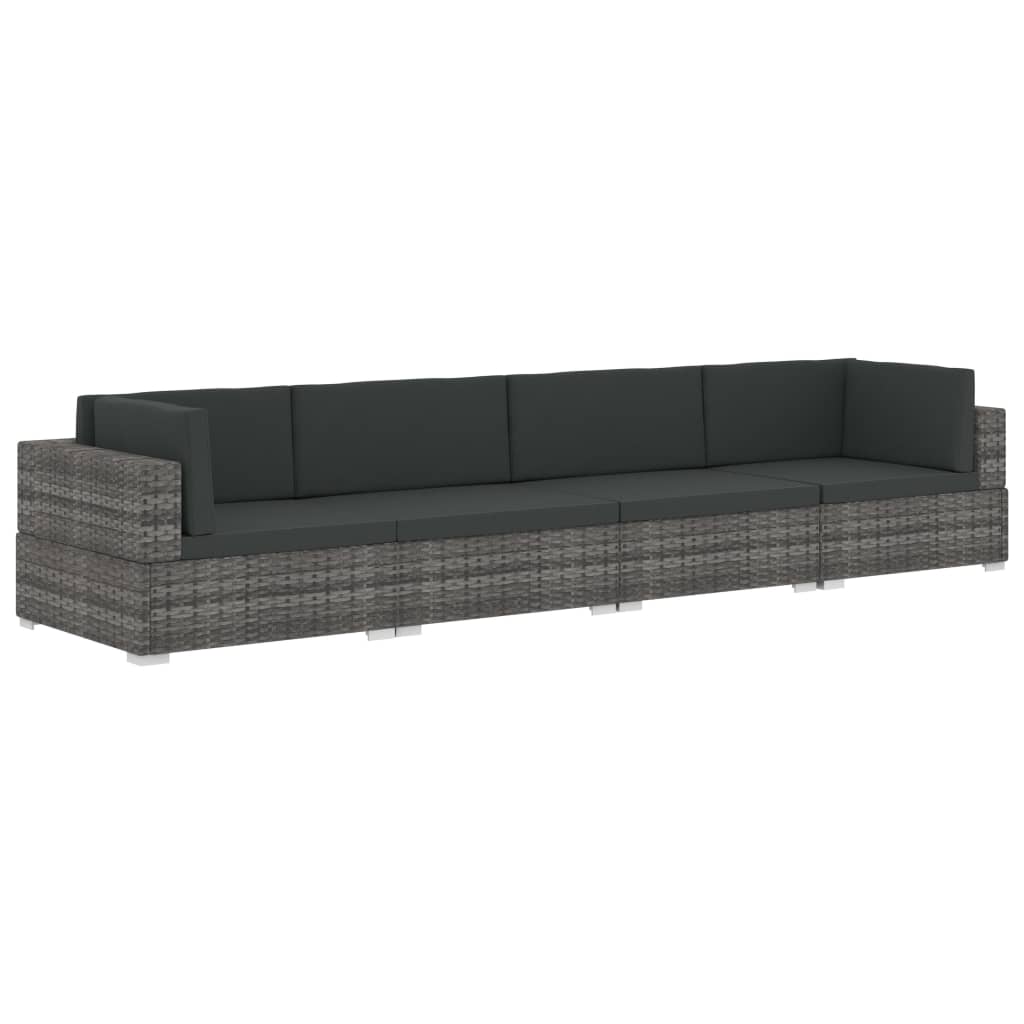 Patio Sofa Grey poly rattan, Dark grey cushions