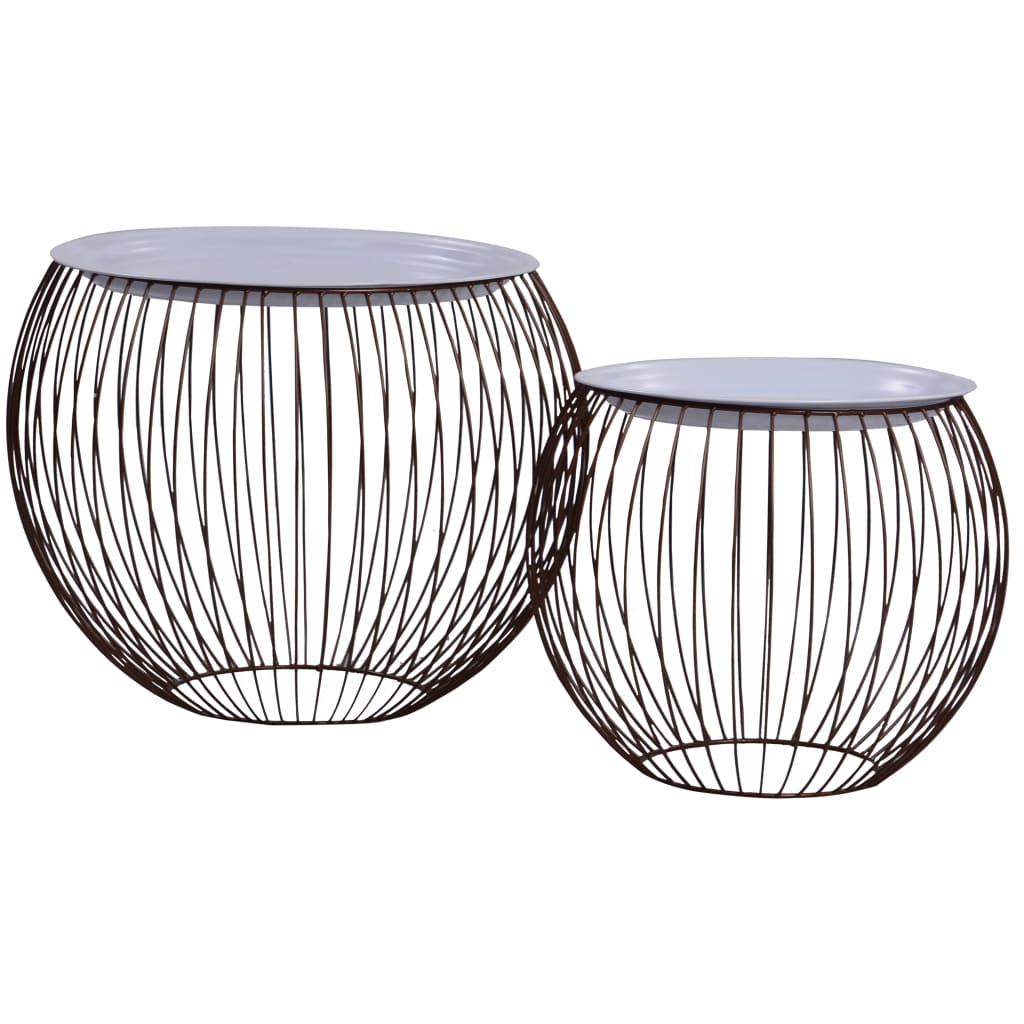 Coffee Table Set of 2 Gold, White Metal, MDF Large, Small