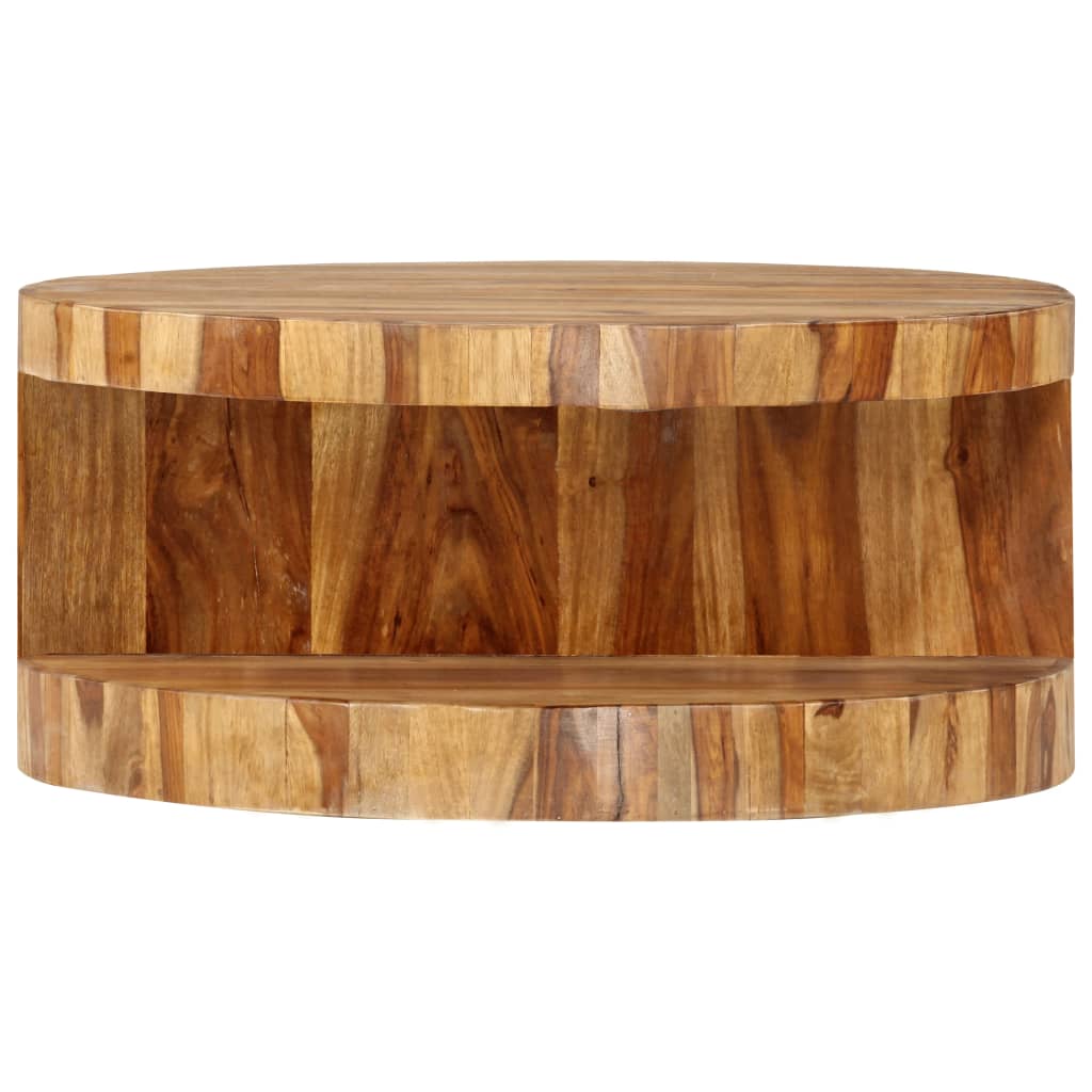 Coffee Table Natural Solid Acacia Wood 25.6 in dia Coffee Table