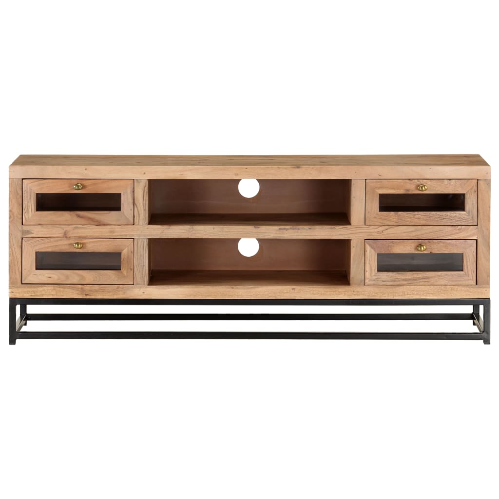 TV Cabinet Natural Wood Solid Acacia Wood, Powder-Coated Steel
