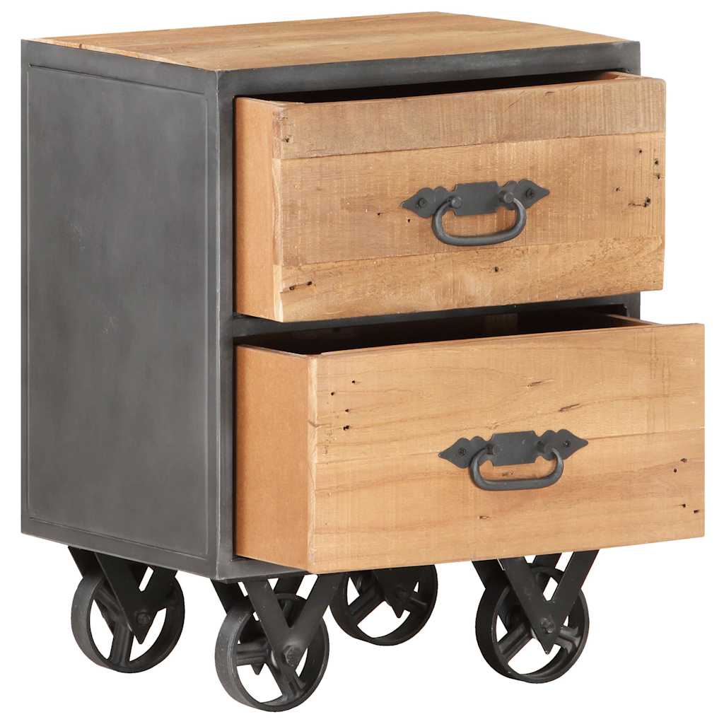 Bedside Cabinet Natural wood, Grey Solid reclaimed wood, Steel