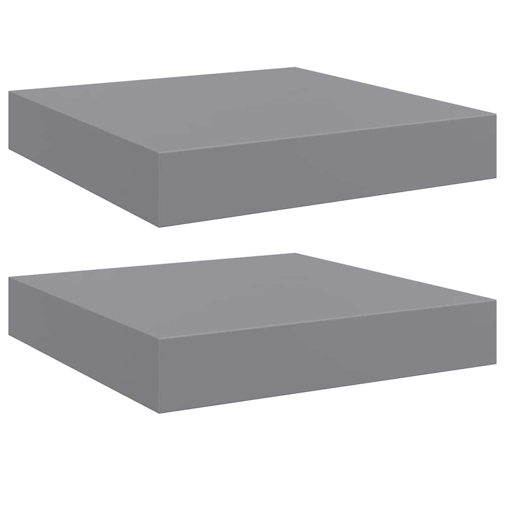 Wall Shelf Set of 2 Gray MDF 9.1x9.3x1.5 in Wall Shelf Square