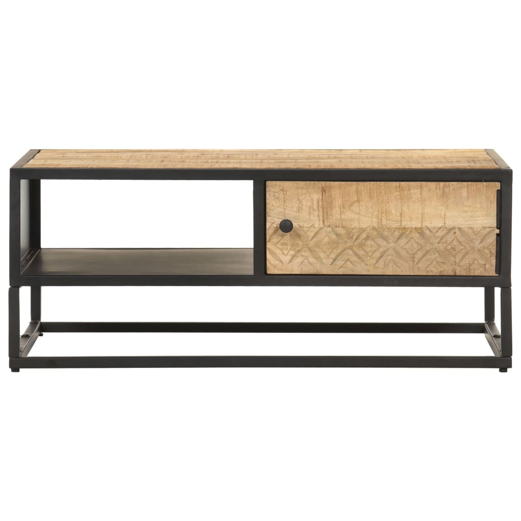 Coffee Table Natural wood, Black Rough Mango Wood, Powder-Coated Iron