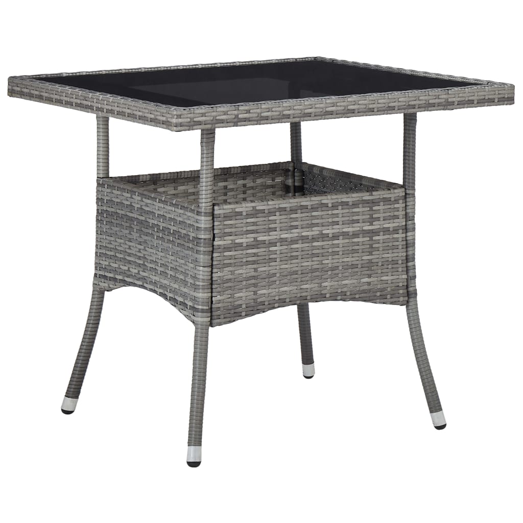 Dining Set Grey Poly rattan, tempered glass, powder-coated steel