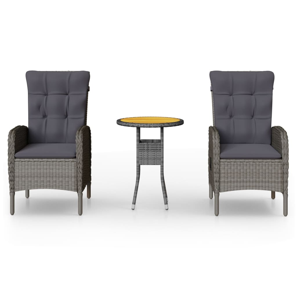 Bistro Set Grey Poly rattan Medium Removable Covers Bistro Set
