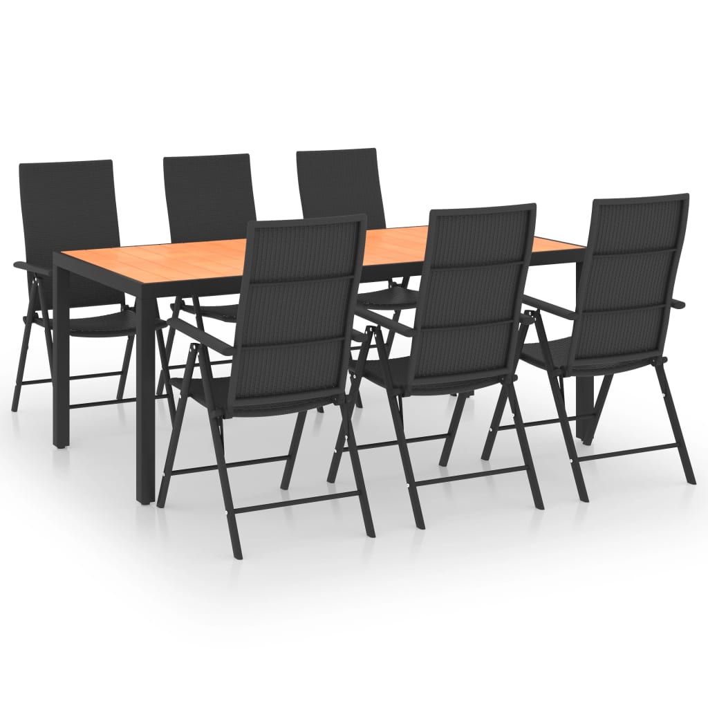 Dining Set Black and Brown PE Rattan Multi-Position Backrest