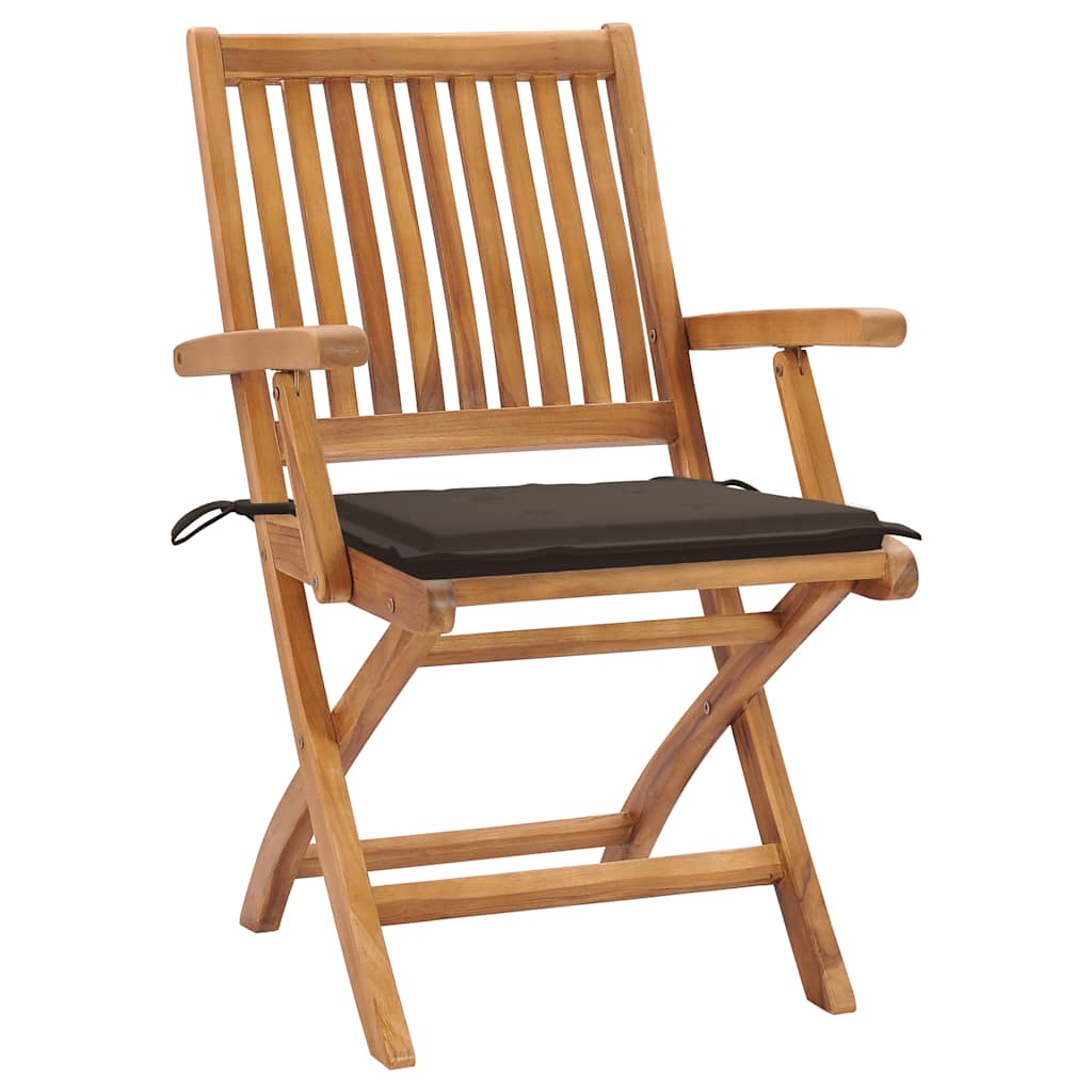 Patio Chair Set of 2 Taupe Solid teak wood 22 in Foldable
