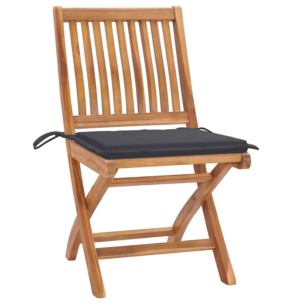 Garden Chair Set of 2 Anthracite, Teak Teak wood, Polyester