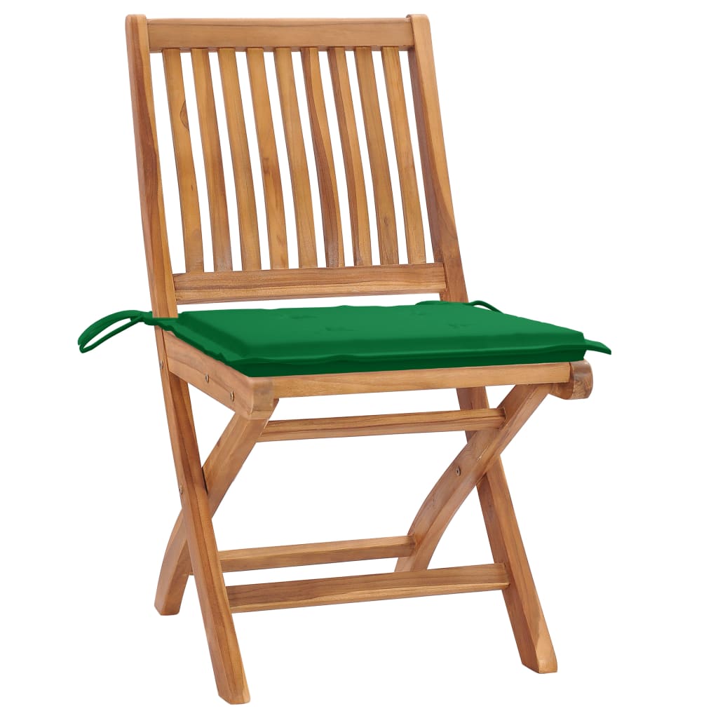 Patio Chair Set of 2 Green Teak wood Medium Foldable
