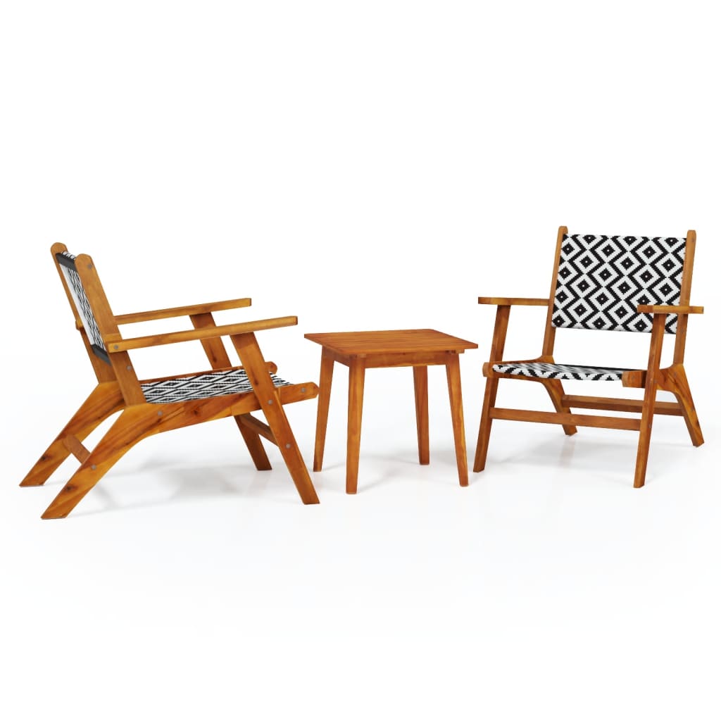Bistro Set Natural Wood and Black Solid Acacia wood, Poly Rattan