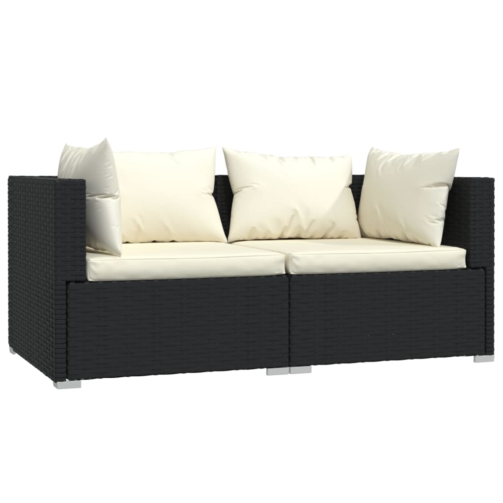 2-seater Sofa Black, Cream PE rattan