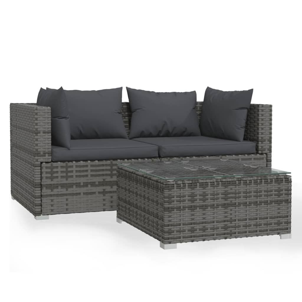 Garden Lounge Set Gray PE rattan 3 Piece Set Modular
