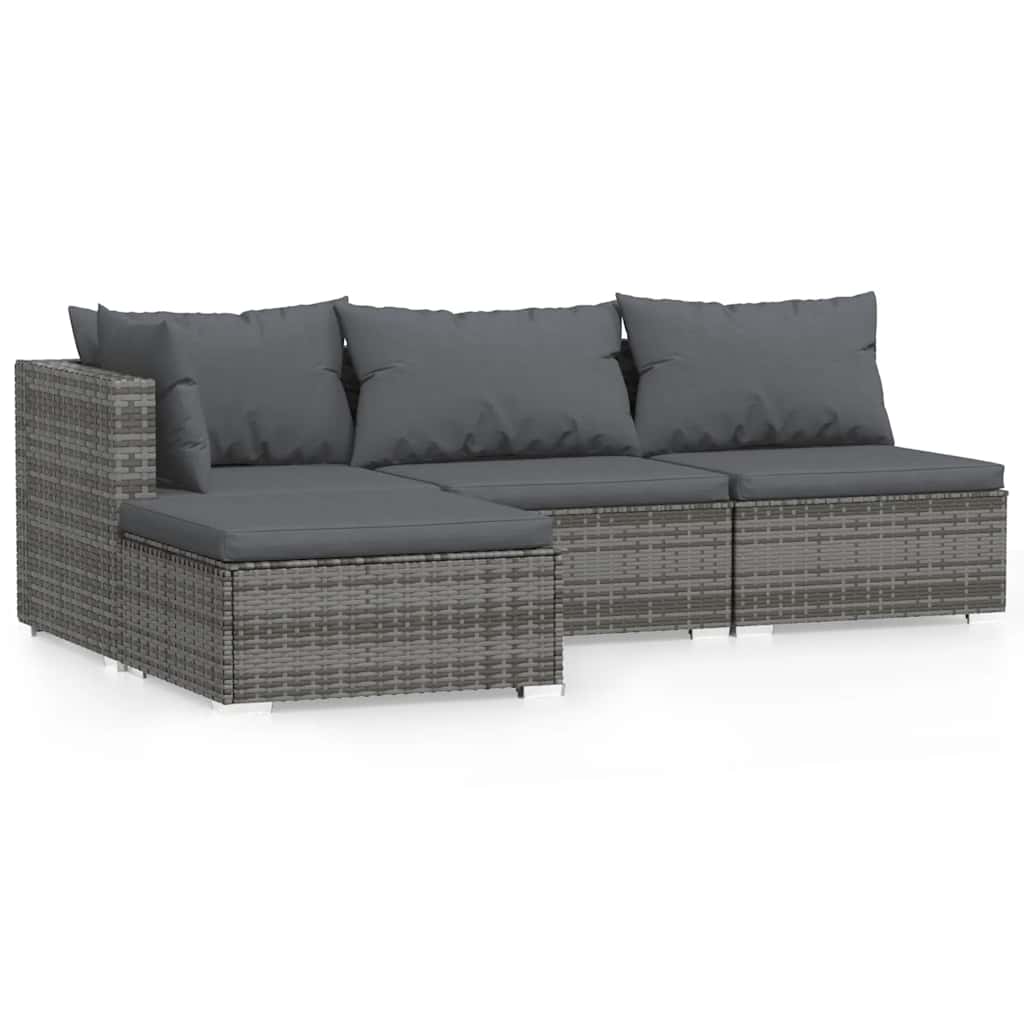 Garden Lounge Set Grey PE rattan, powder-coated steel, polyester