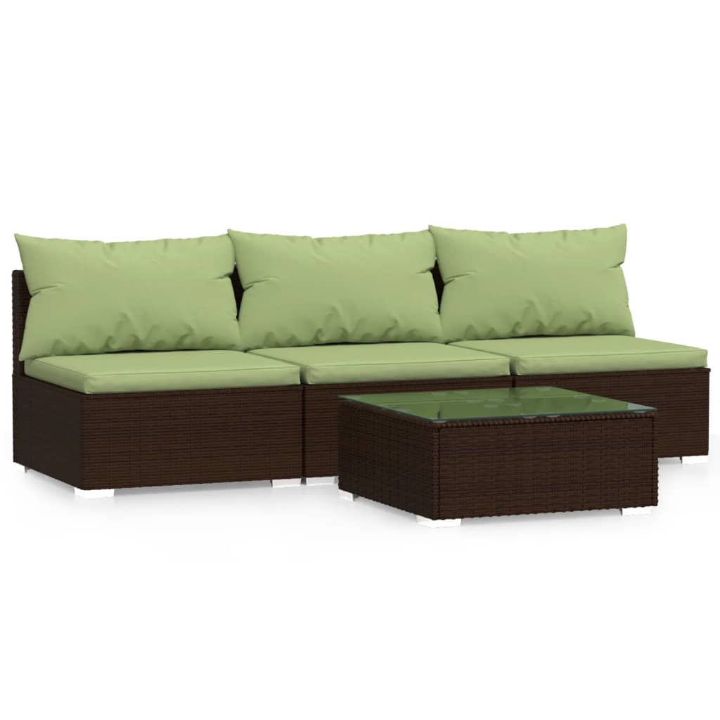 Garden Lounge Set Brown with Green Cushions