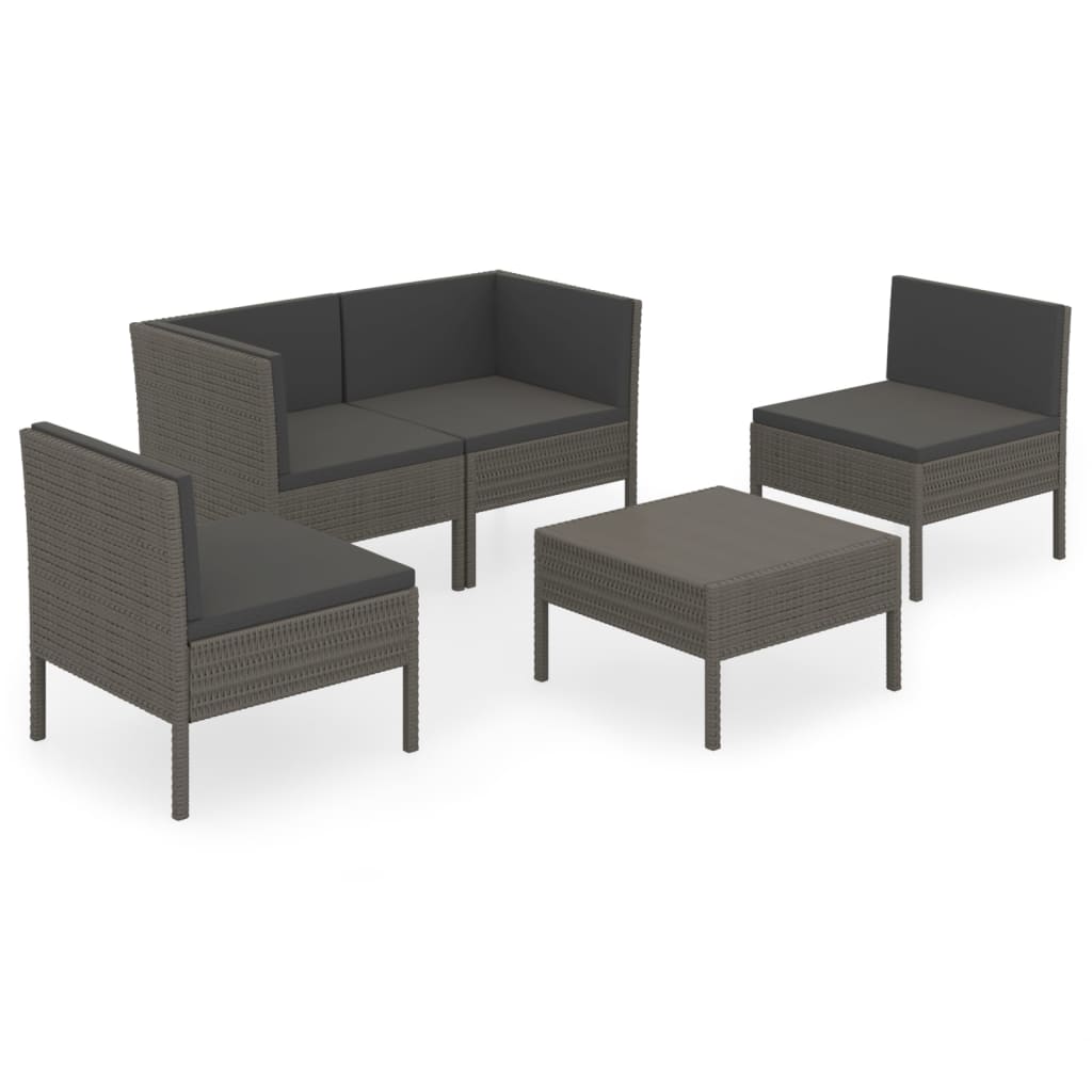 Garden Lounge Set Gray PE rattan, powder-coated steel, polyester