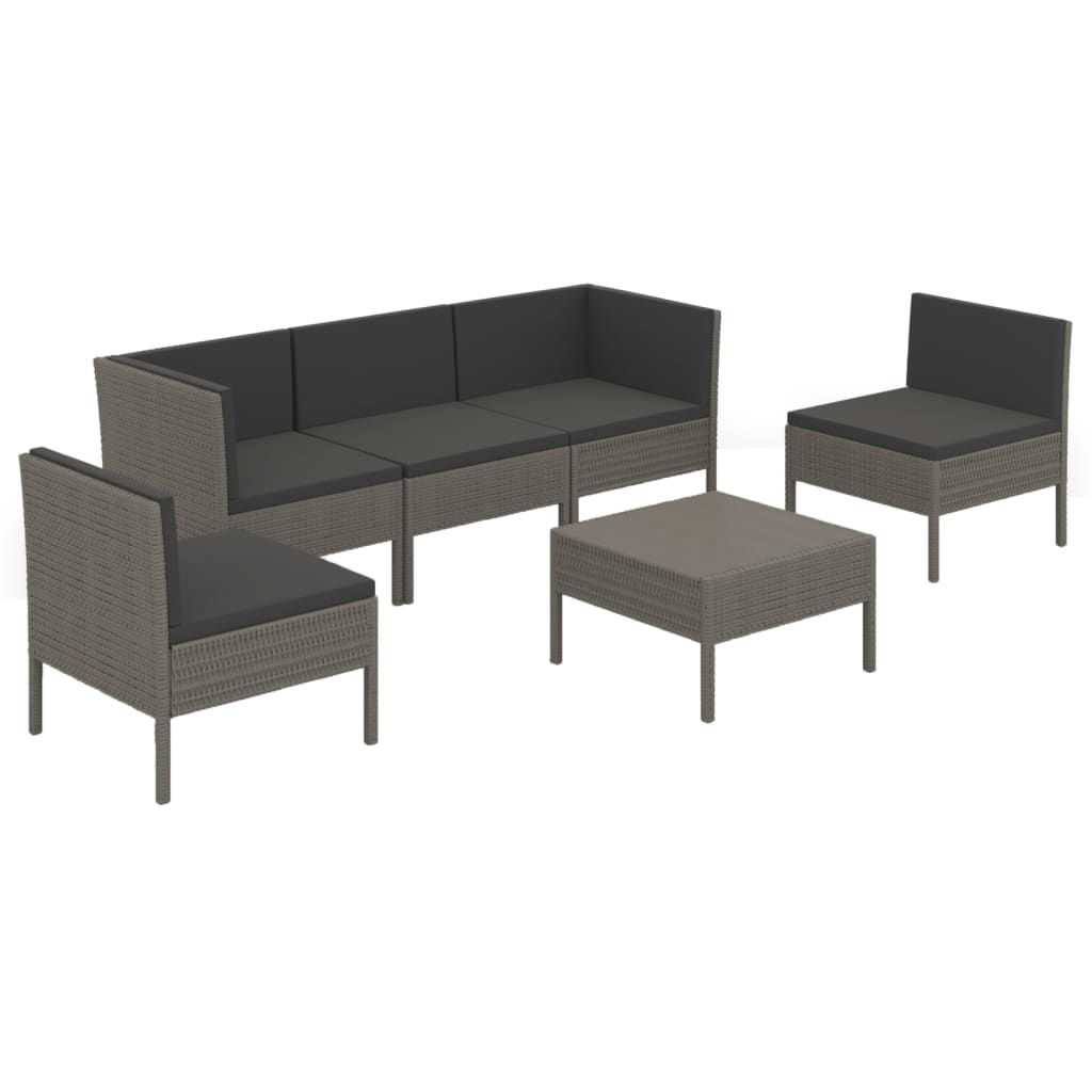 Garden Lounge Set Grey PE rattan, powder-coated steel, polyester