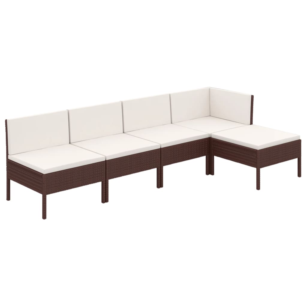 Garden Lounge Set Brown PE Rattan 5 Piece Set Modular
