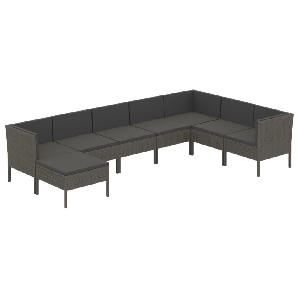 Garden Lounge Set Grey PE rattan, powder-coated steel, polyester