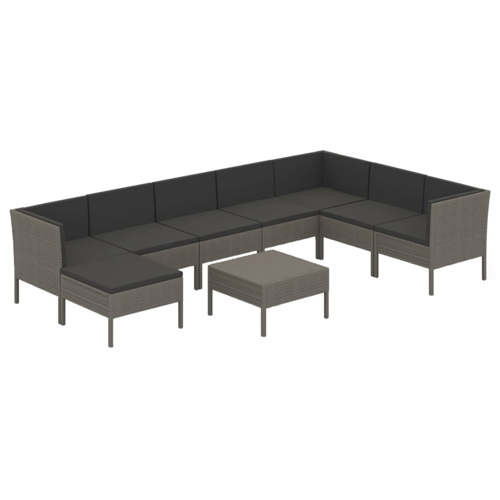 Garden Lounge Set Grey PE rattan, powder-coated steel, polyester