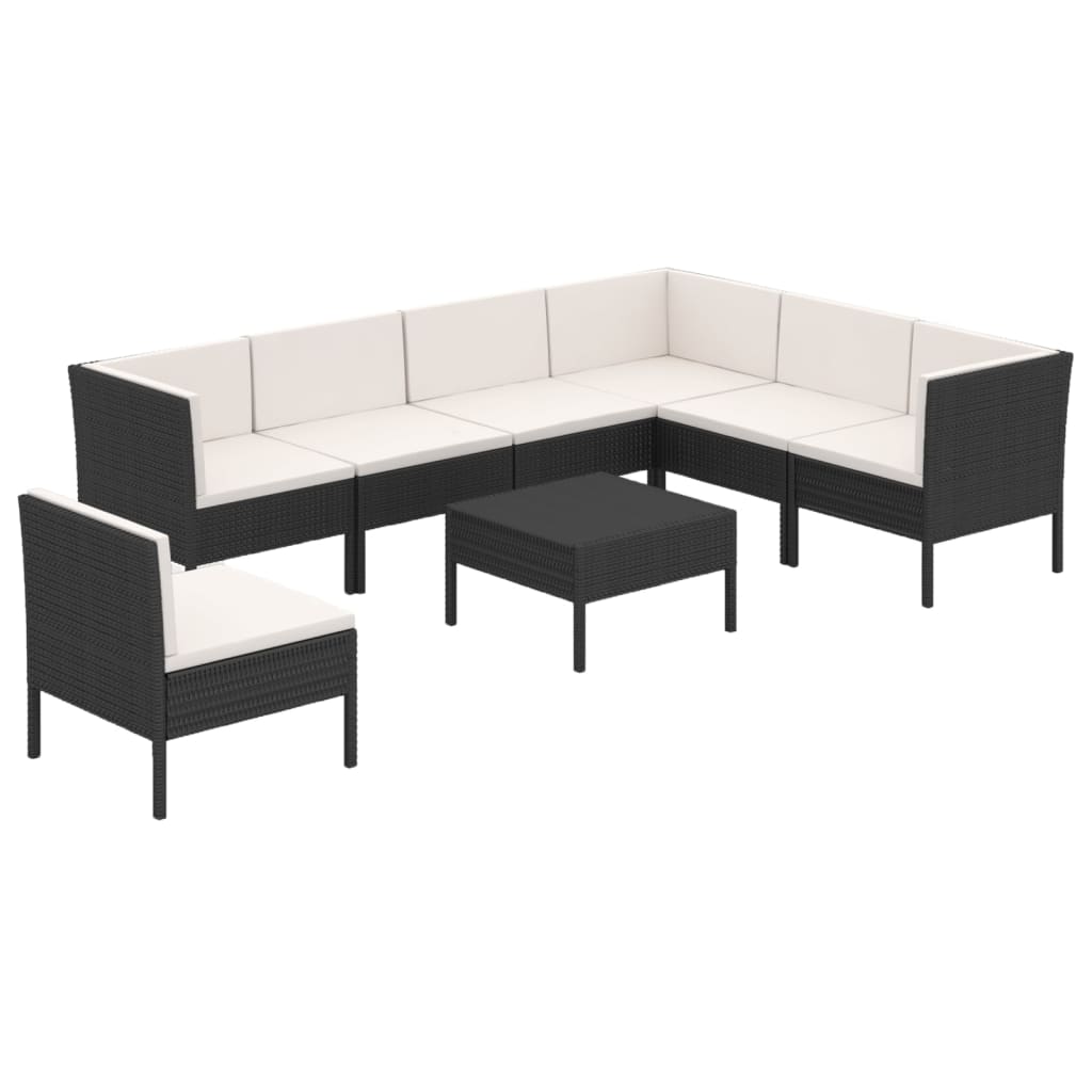 Garden Lounge Set Black PE Rattan 8 Piece Set Modular