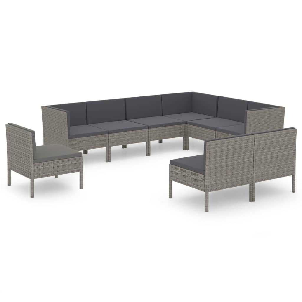 Garden Lounge Set Grey PE rattan, powder-coated steel, 100% polyester