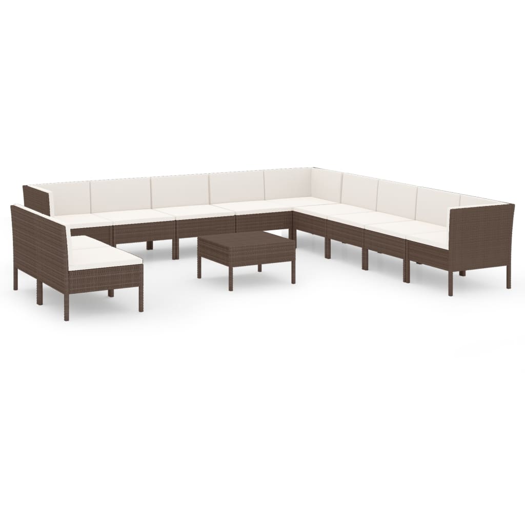 Garden Lounge Set Brown with Cream white cushions