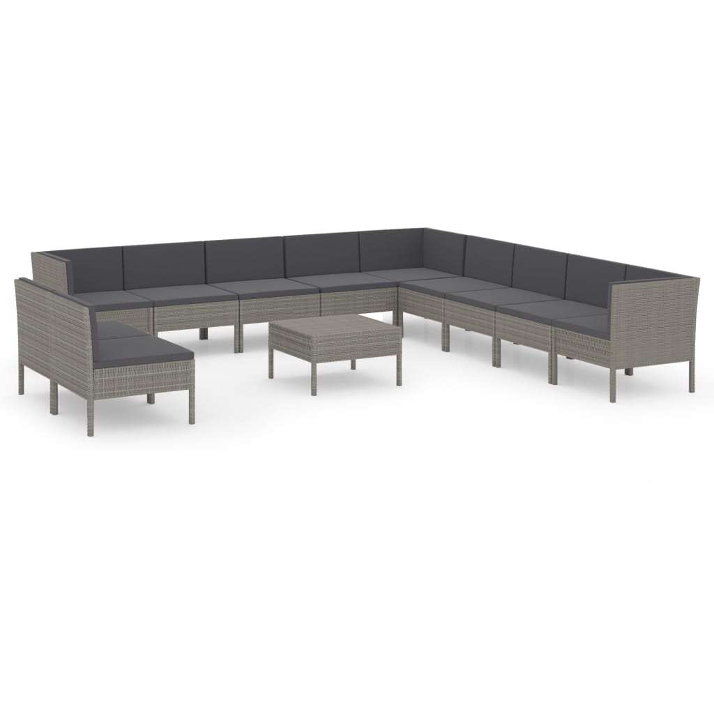 Garden Lounge Set Grey PE Rattan, Powder-Coated Steel, 100% Polyester