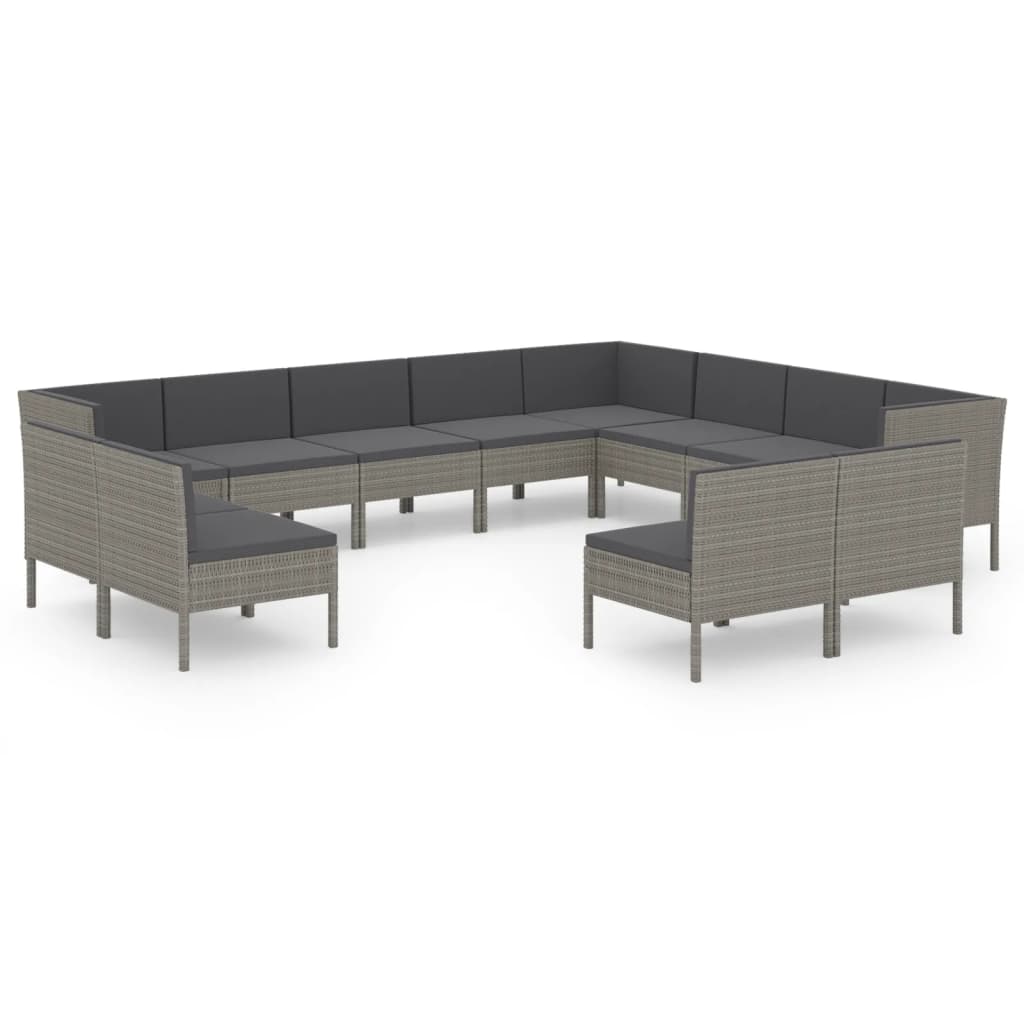 Garden Lounge Set Grey PE Rattan, Powder-coated steel, Polyester