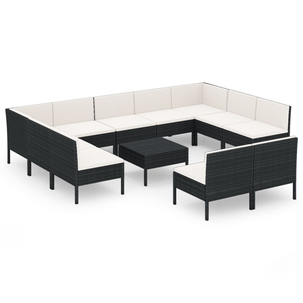 Garden Lounge Set Black PE rattan, powder-coated steel, polyester