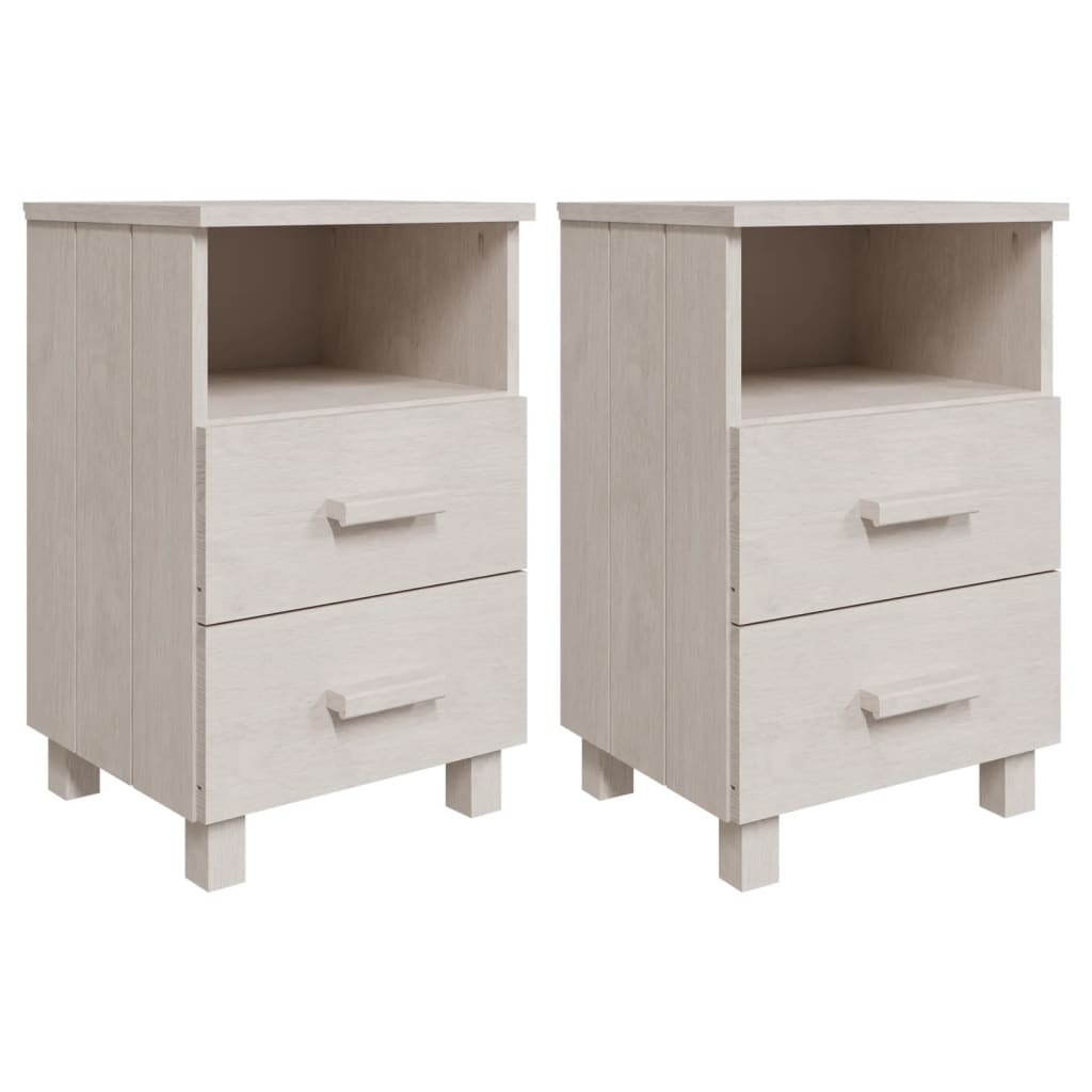 Bedside Cabinet Set of 2 White Solid pinewood, MDF Compact