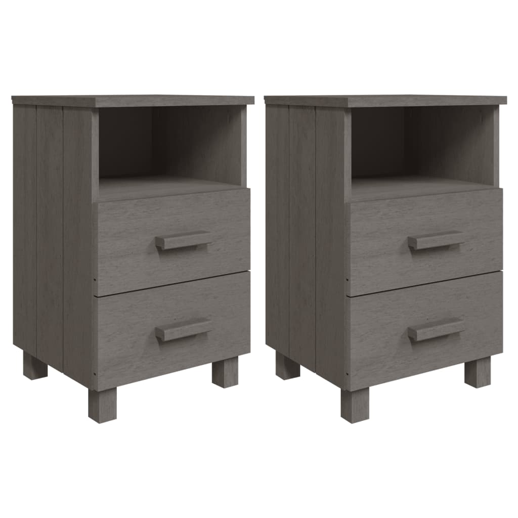 Bedside Cabinet Set of 2 Light grey Solid pine wood, MDF Standard