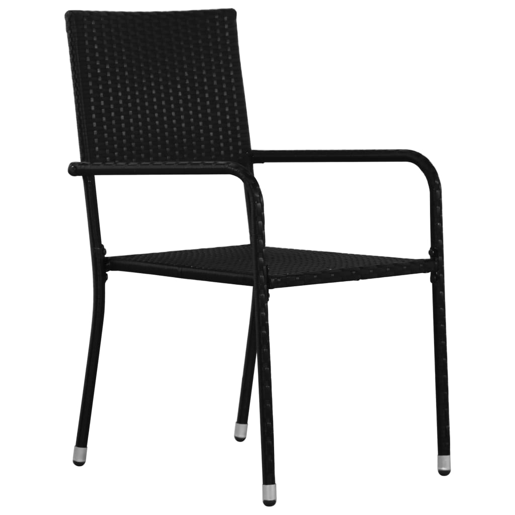 Garden Dining Chair Set of 2 Black PE rattan, steel