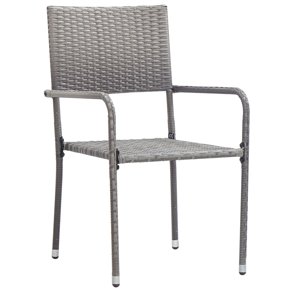 Garden Dining Chair Set of 2 Grey Poly Rattan, Steel Standard