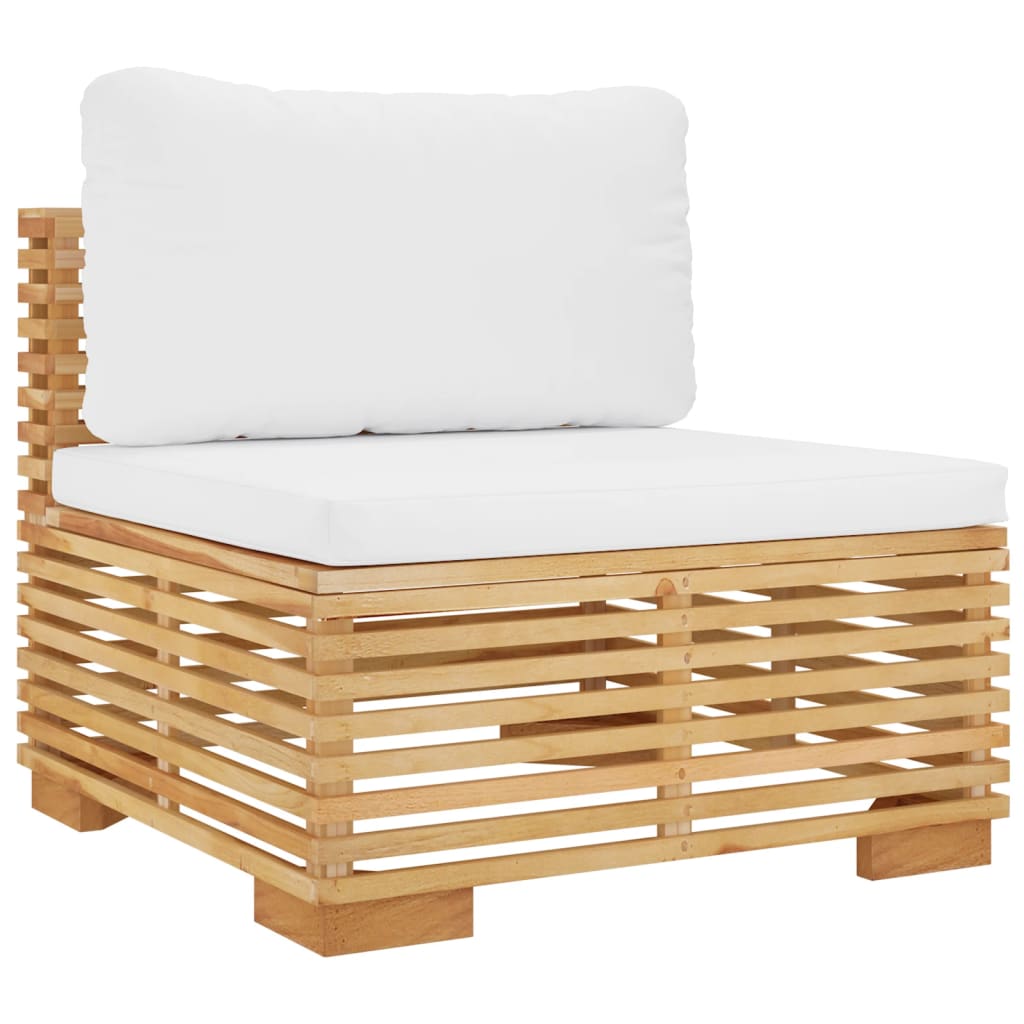 Middle Sofa Cream and Teak Solid teak wood, 100% polyester fabric