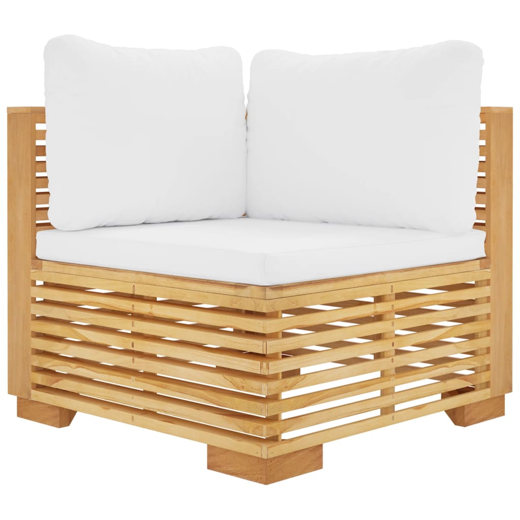 Corner Sofa Teak and Cream Solid Teak Wood, Polyester Medium