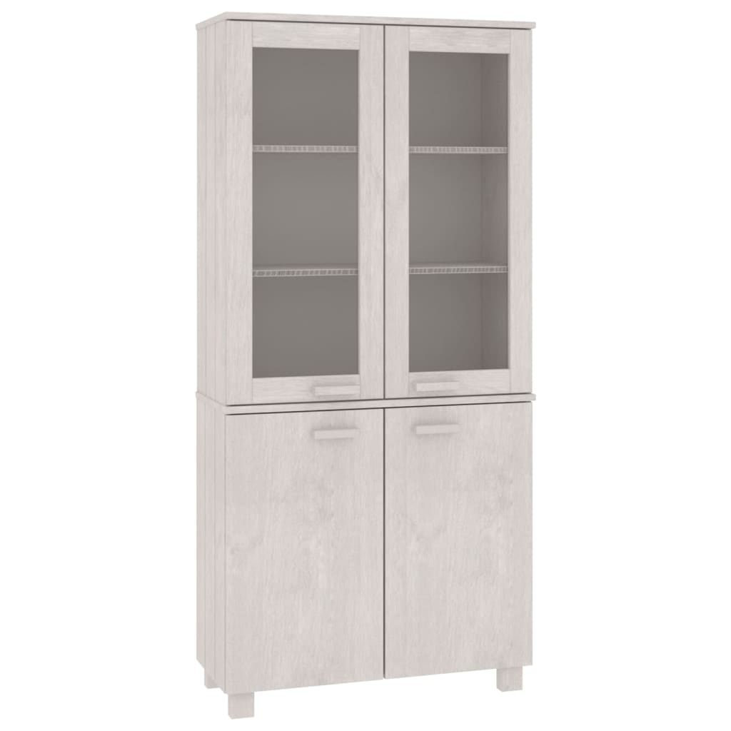 Highboard Set of 2 White Solid pine wood, MDF, glass Large