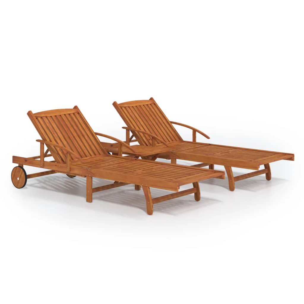 Sunlounger With Table Wood Grain Solid Acacia wood Large Foldable