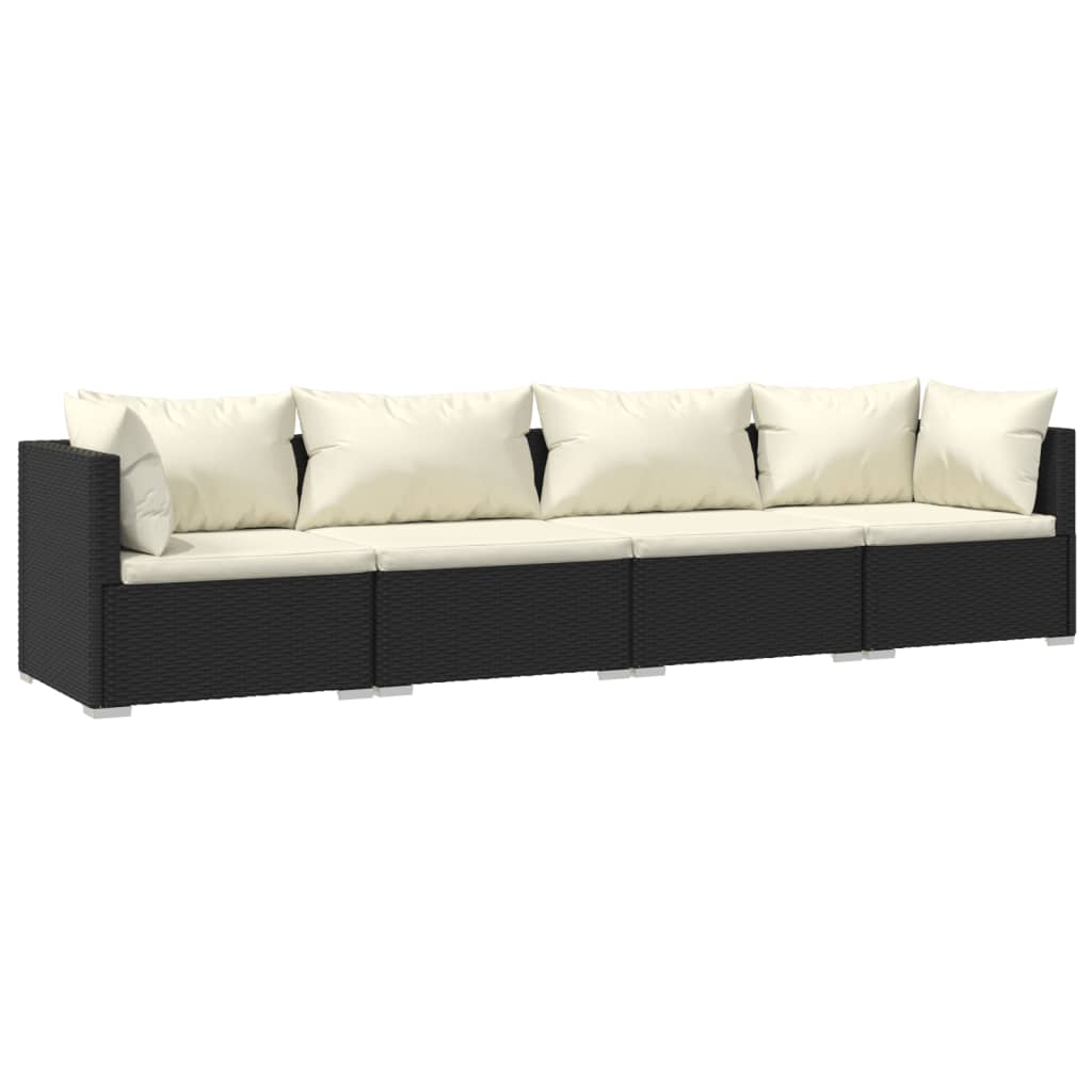 Garden Lounge Set Black PE rattan, powder-coated steel Modular set