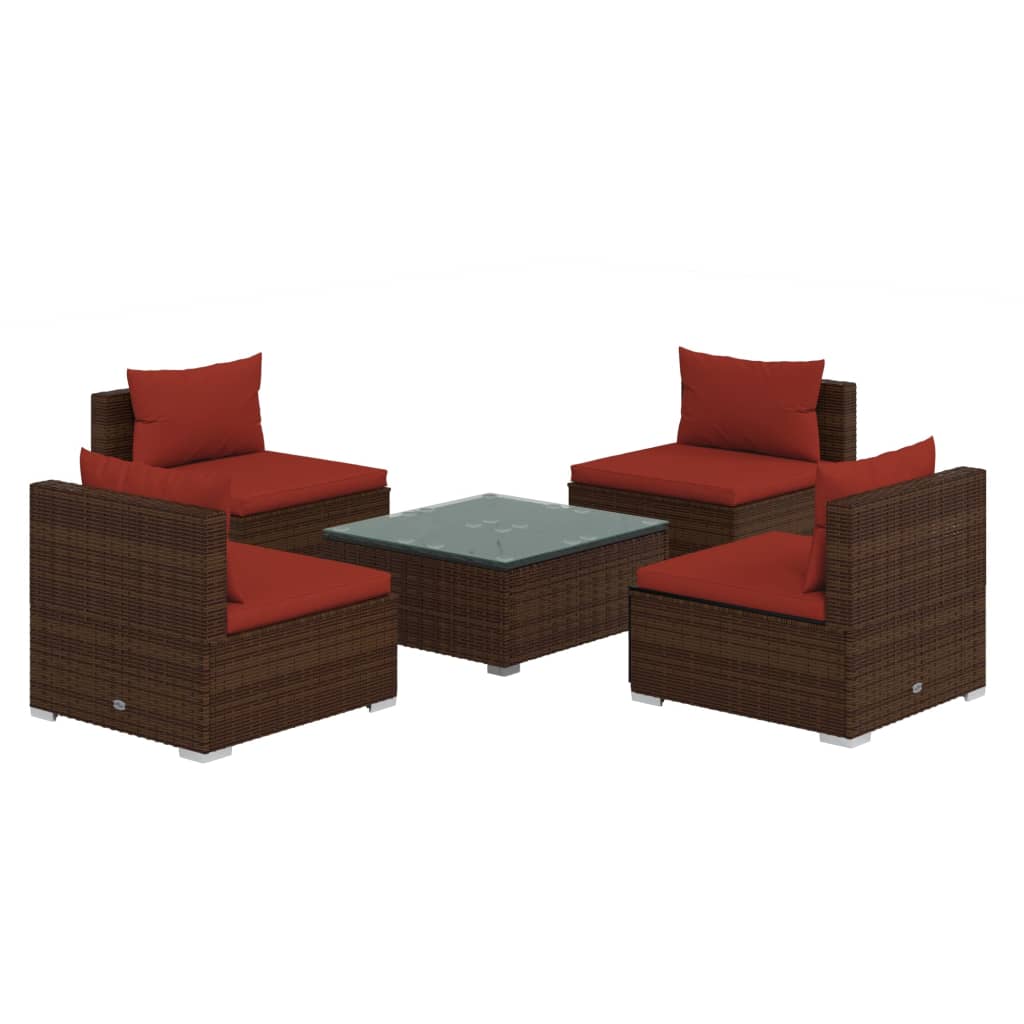 Garden Lounge Set Brown PE rattan, powder-coated steel, fabric