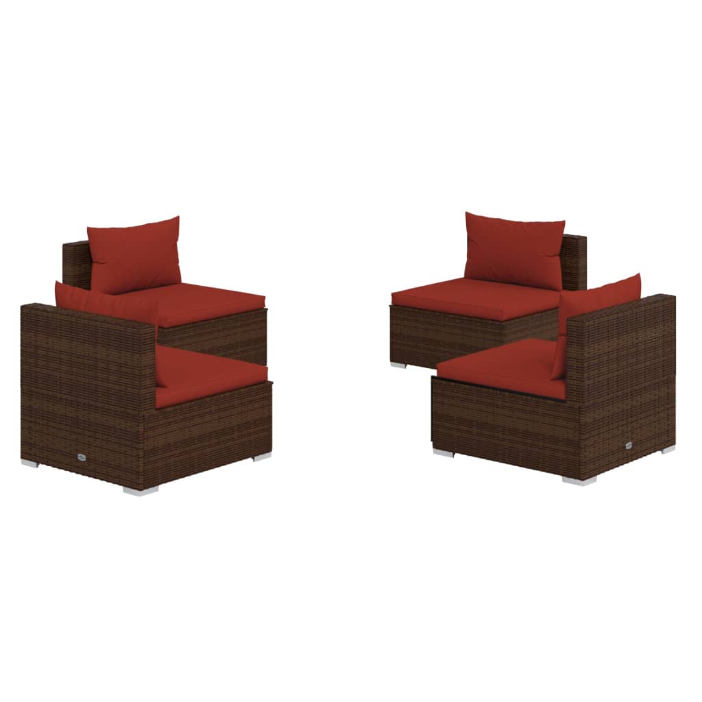 Garden Lounge Set Brown PE rattan, powder-coated steel, fabric