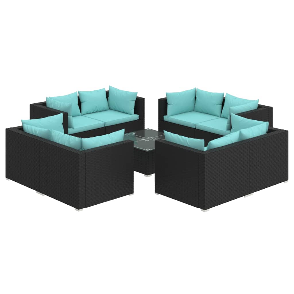 Garden Lounge Set Black PE rattan 9 piece set Modular