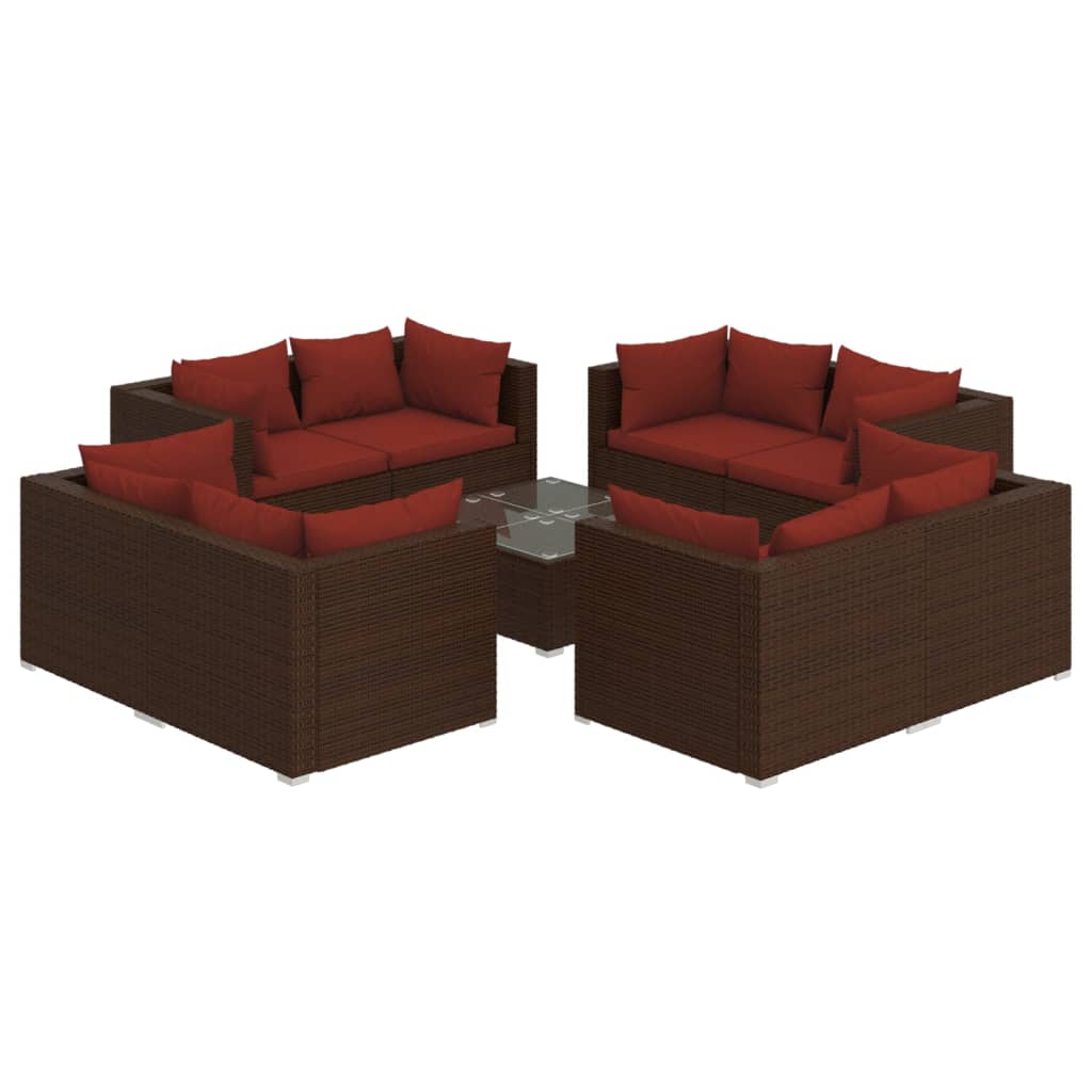 Garden Lounge Set Brown PE rattan 9-piece set Modular